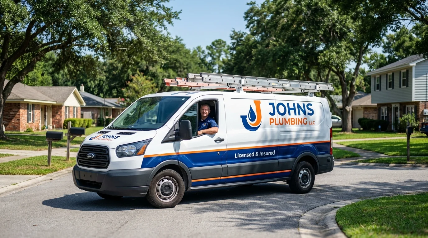 Johns Plumbing LLC service van in Glen Oaks, NY