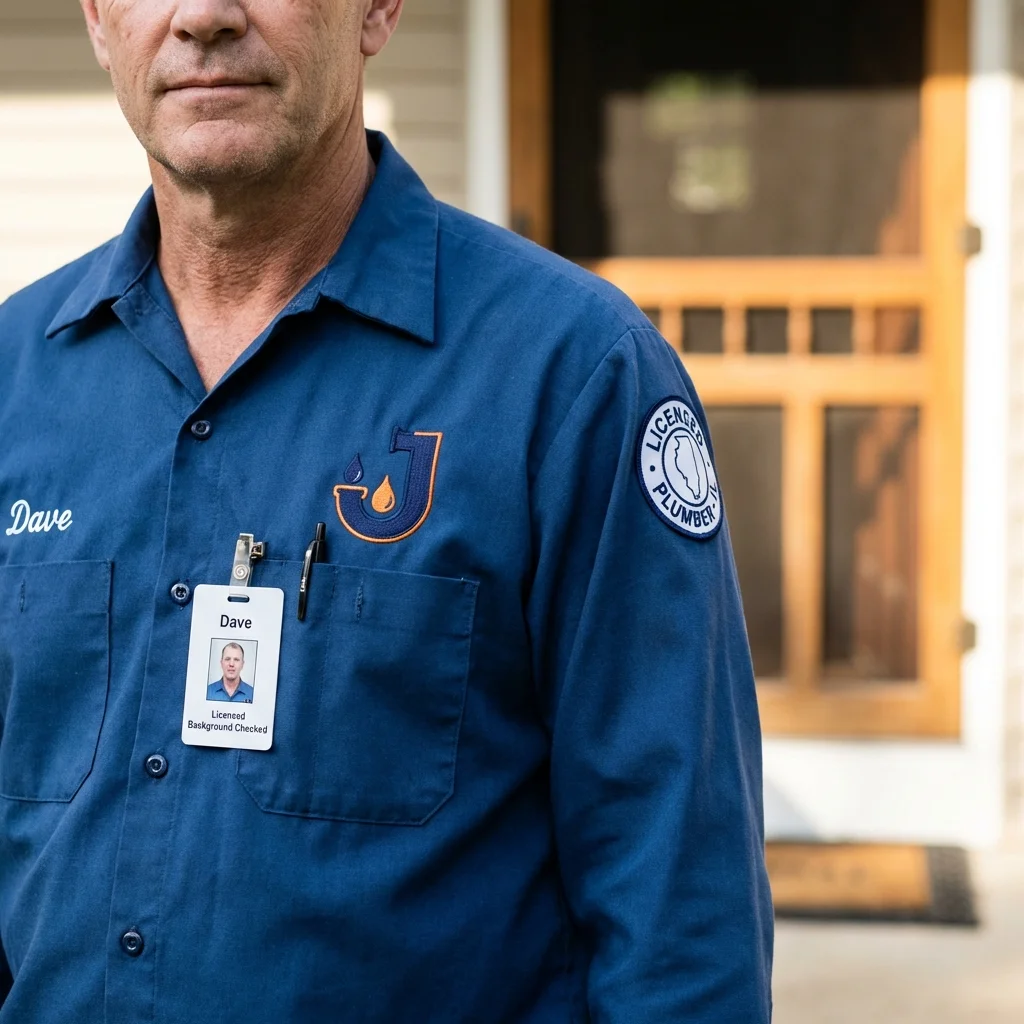 Licensed plumber showing ID badge in Glen Oaks, NY