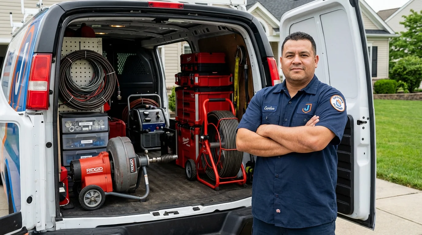 Professional drain cleaning equipment and Johns Plumbing LLC plumber in Glen Oaks