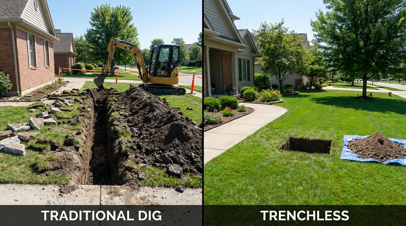 Trenchless sewer repair with minimal yard damage versus traditional excavation in Glen Oaks, NY